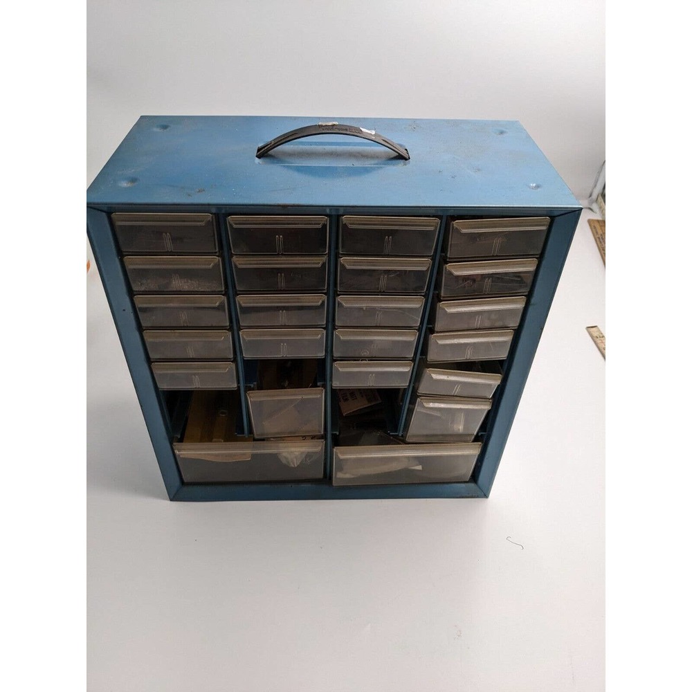 Vintage Metal Bin Screw/ Tool Box Filled With Vintage Transistor Resistors/Parts